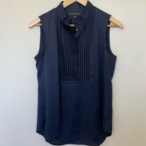 Banana Republic Navy Pleated Front Sleeveless Top